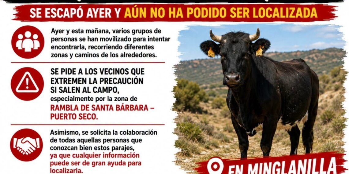 Buscan a una vaquilla que se escapó del encierro de Minglanilla (Cuenca): piden extremar las precauciones