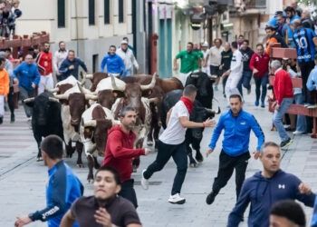 VÍDEO | Dos corredores heridos por contusiones, uno volteado de manera impactante, en el segundo encierro de las fiestas de Guadalajara